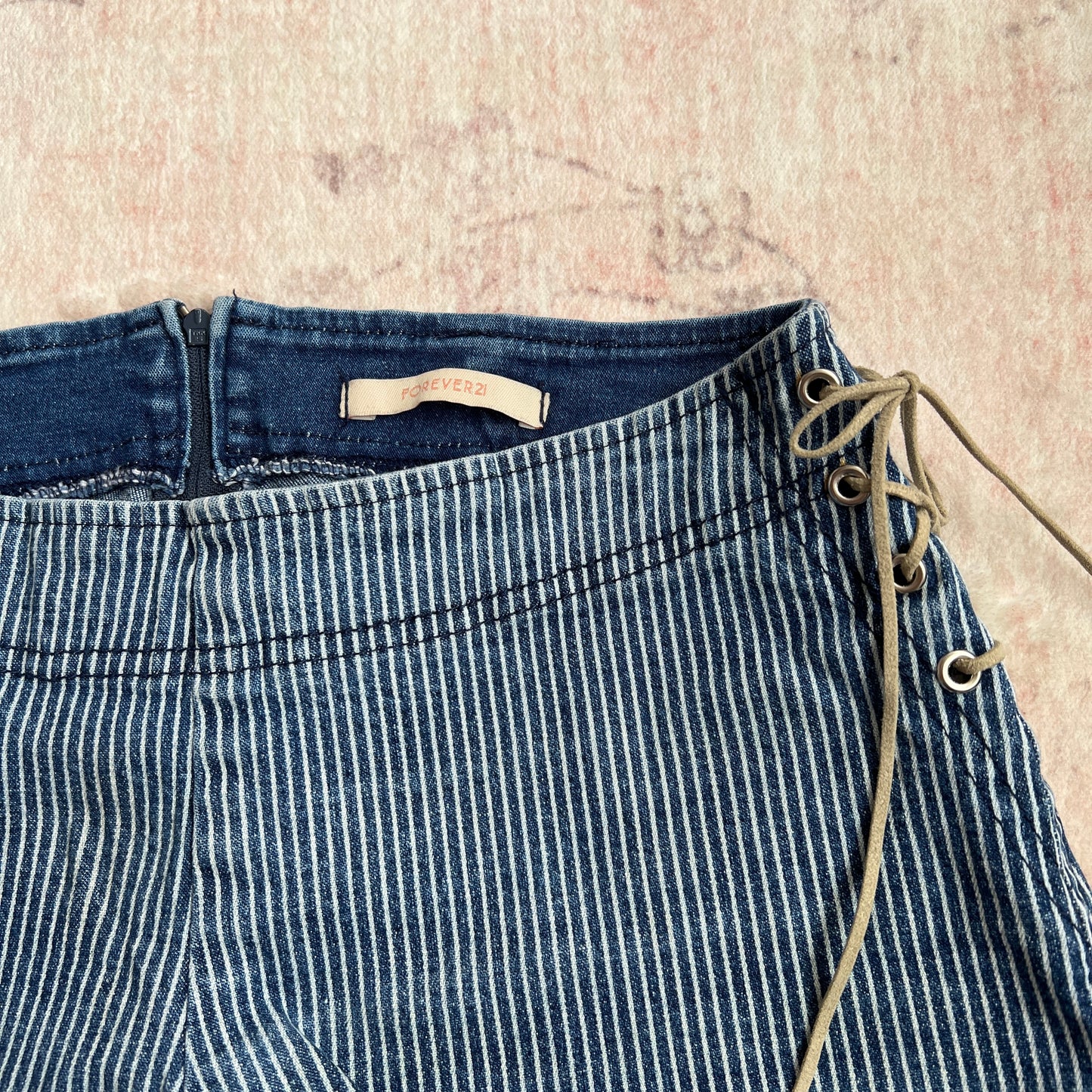 boho denim mini shorts with lace up details