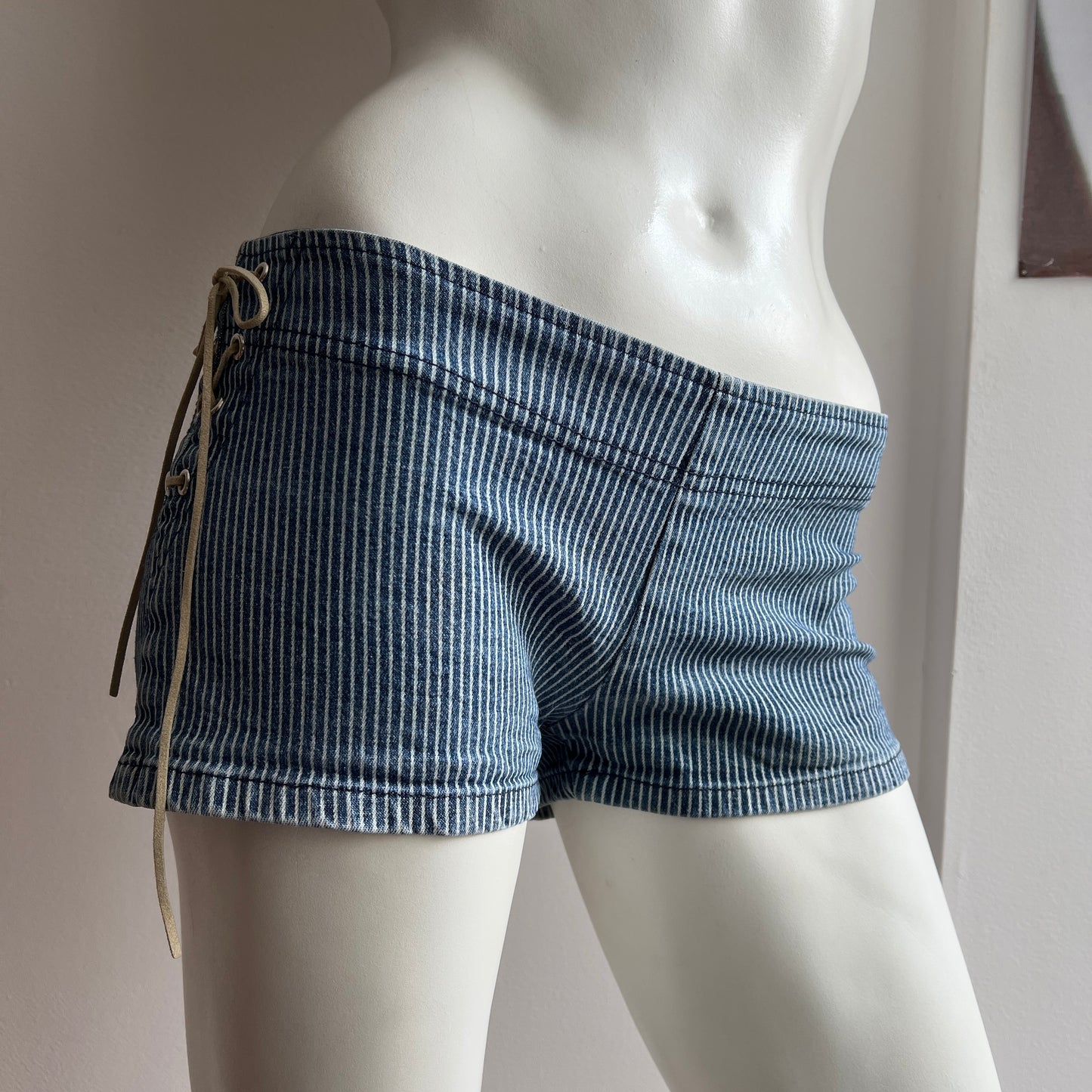 boho denim mini shorts with lace up details