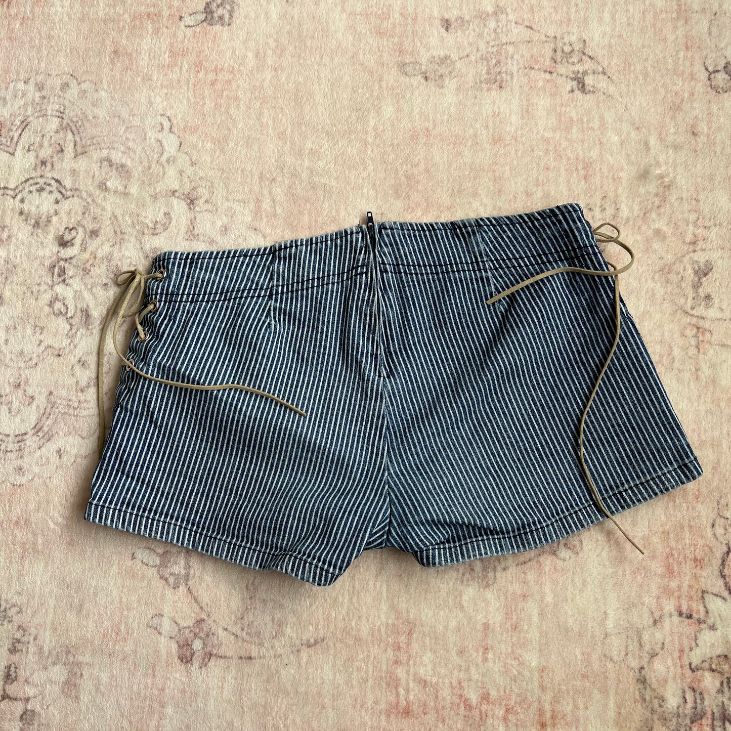 boho denim mini shorts with lace up details