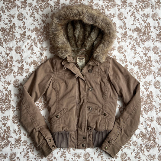 abercrombie bella swan brown jacket with fur collar