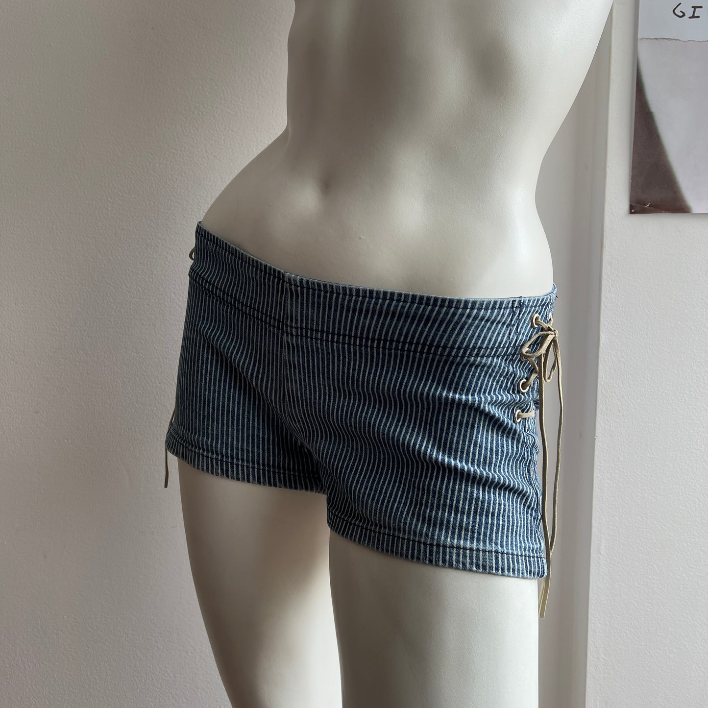 boho denim mini shorts with lace up details