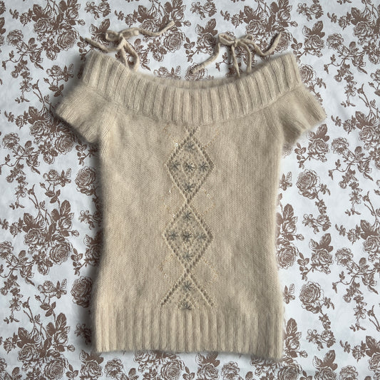 rare winter doll angora knit blouse with bow details