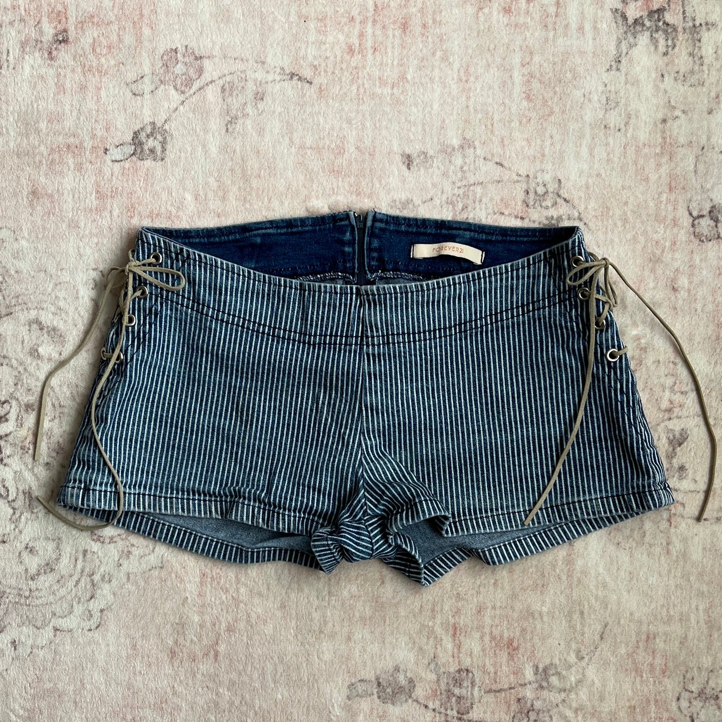 boho denim mini shorts with lace up details