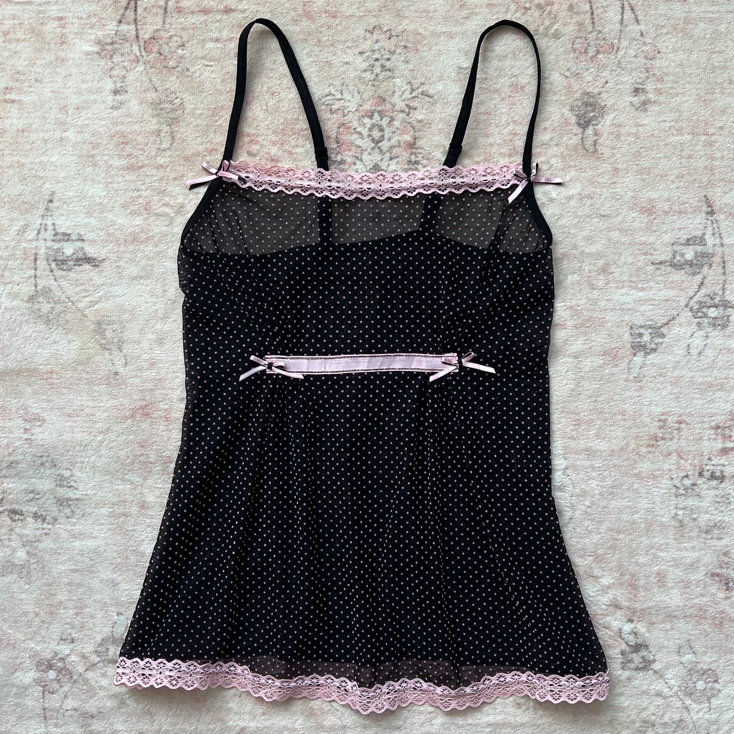 pink polka dot mesh camisole