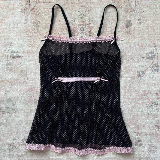 pink polka dot mesh camisole