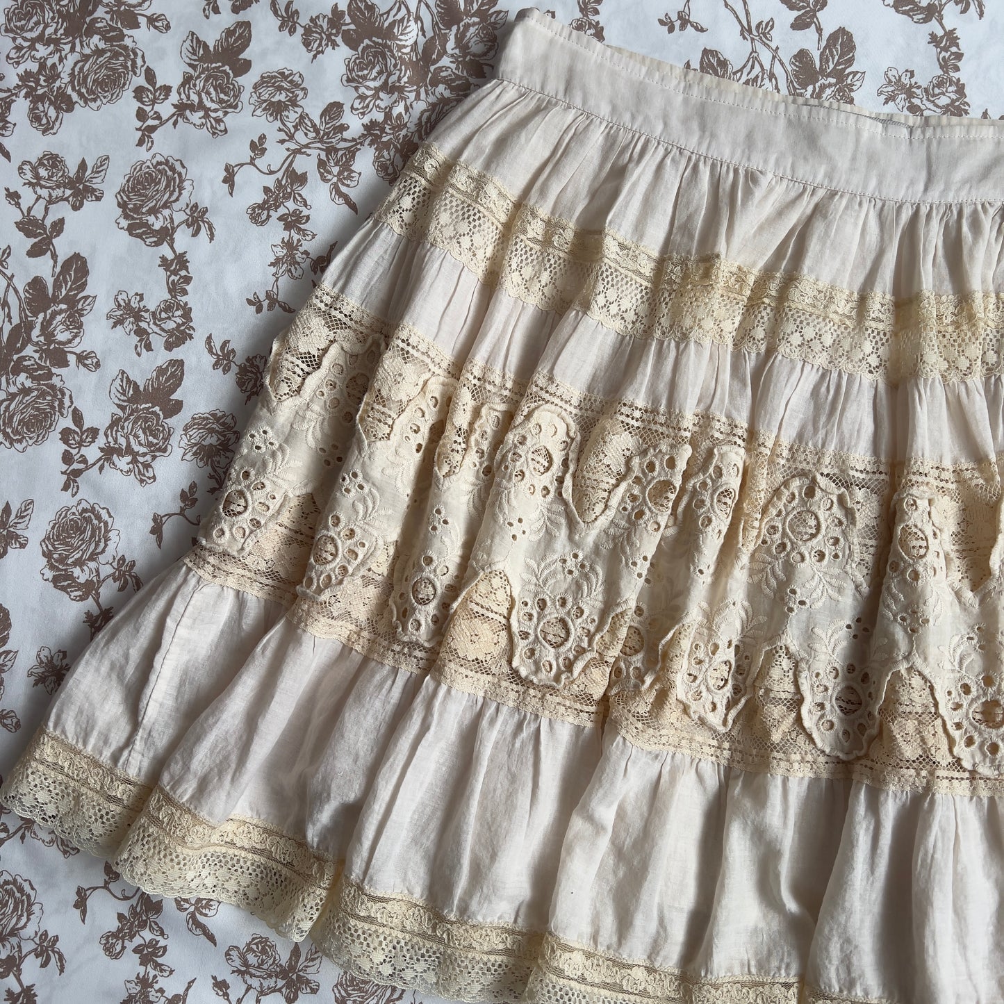 boho prairie tiered low rise midi skirt