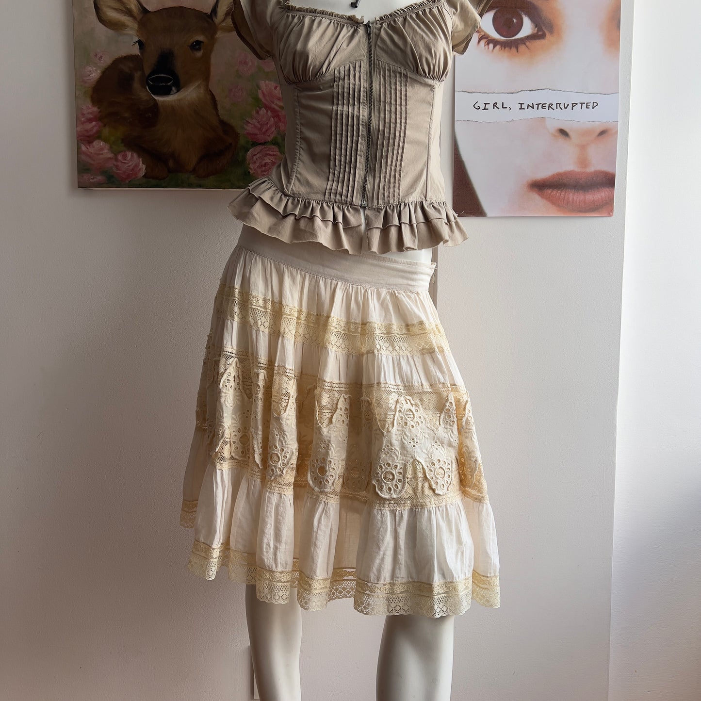 boho prairie tiered low rise midi skirt