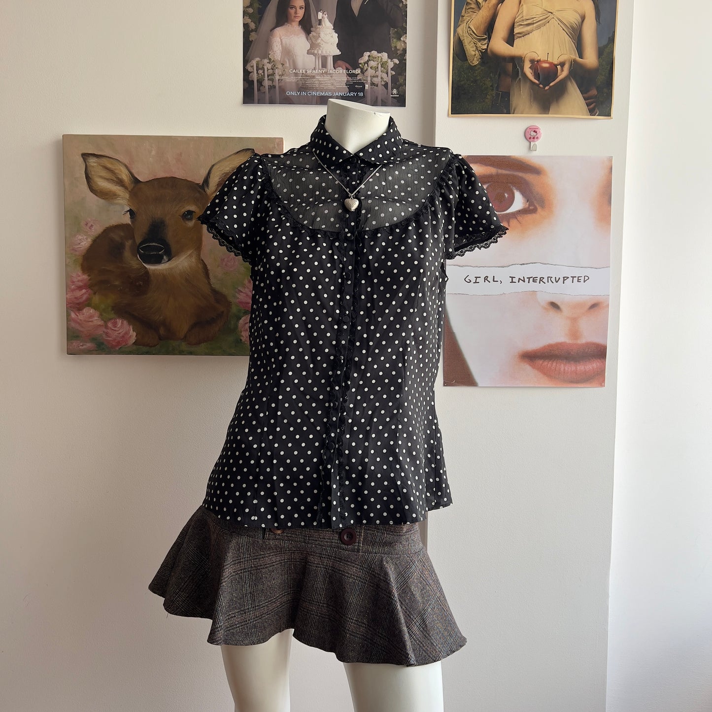 twee polka dot button up blouse