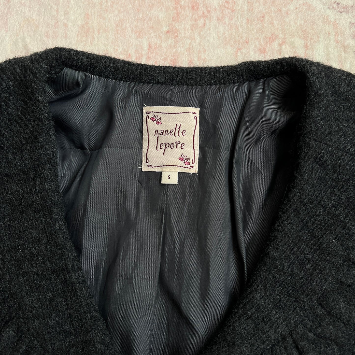nanette lepore dark grey wool blend twee coat