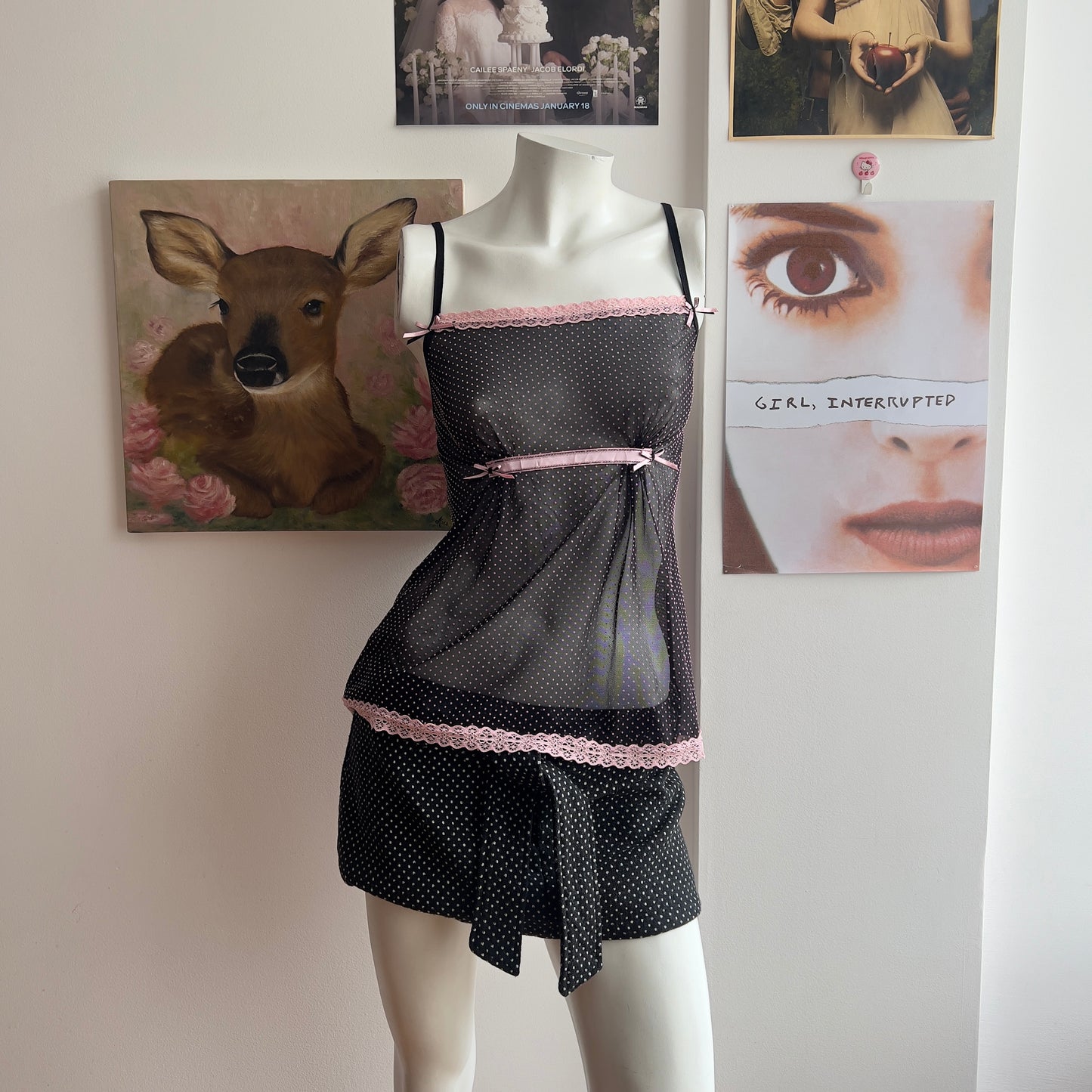 pink polka dot mesh camisole