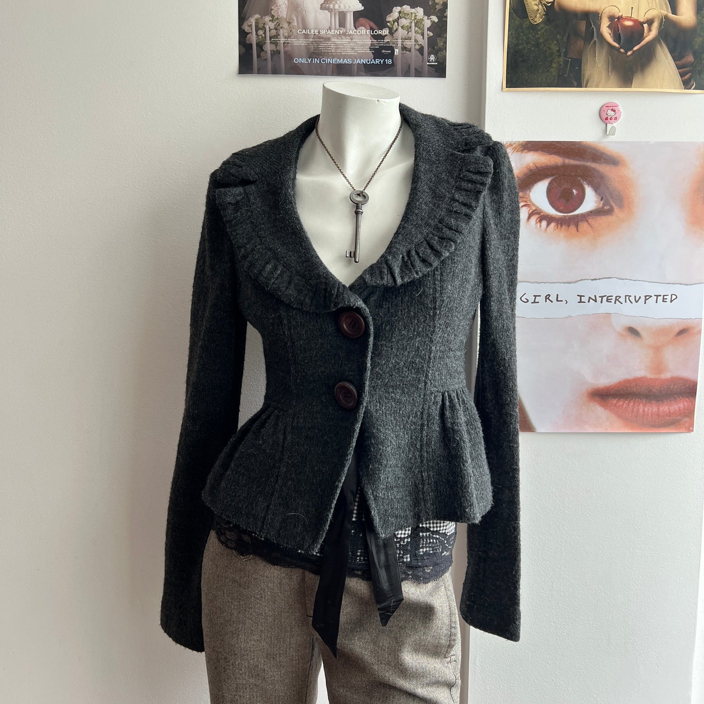 nanette lepore dark grey wool blend twee coat