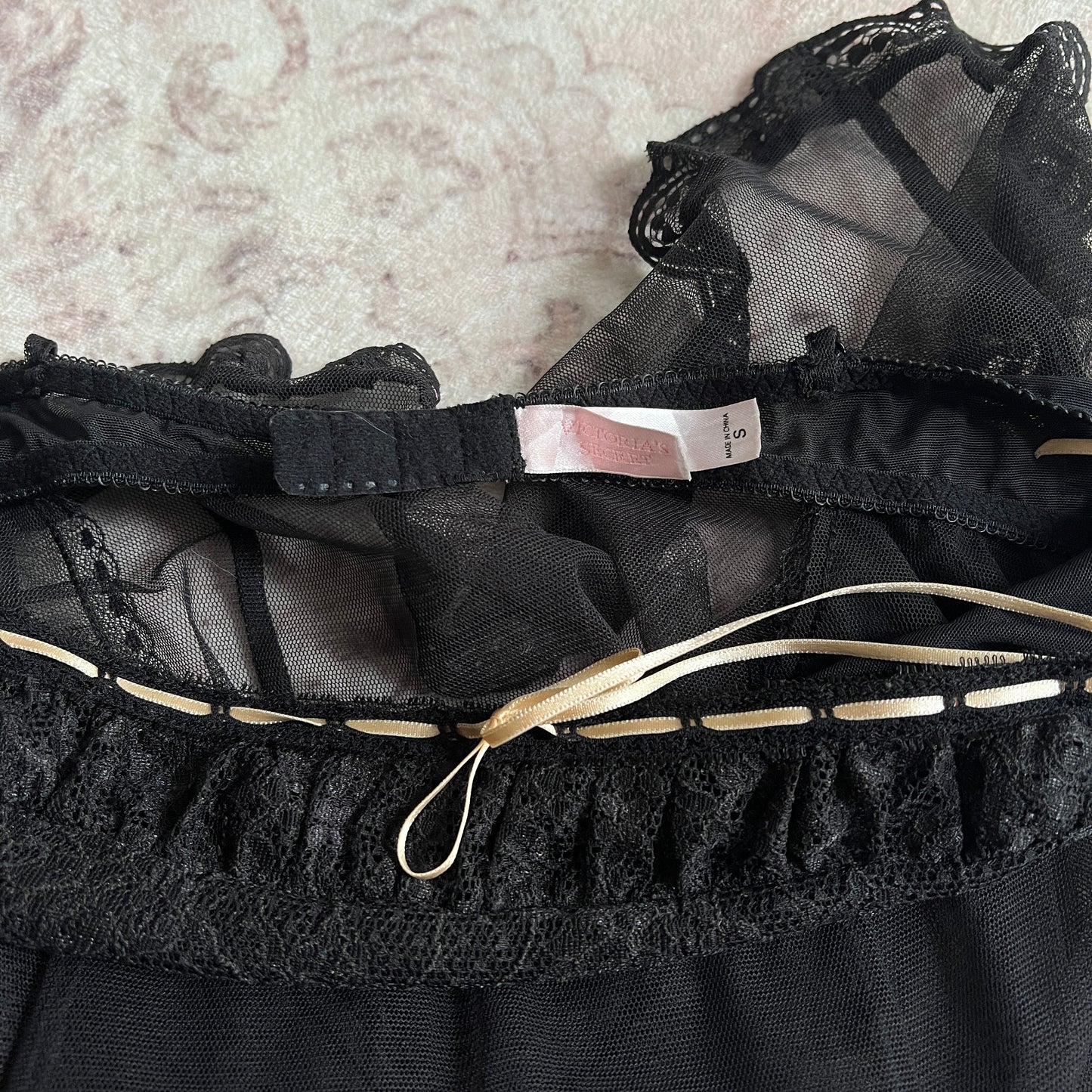 victorias secret black mesh milkmaid babydoll 𐙚 s-m