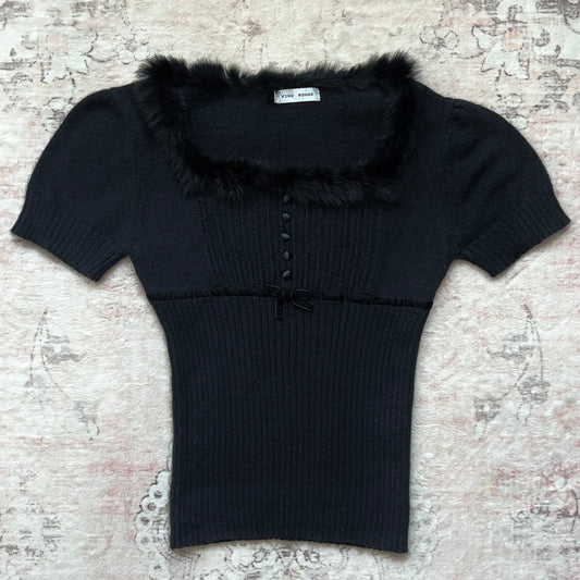 japanese milkmaid style top with fur details