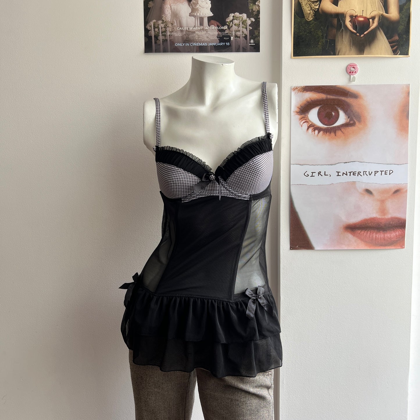 rampage black bustier with gingham details