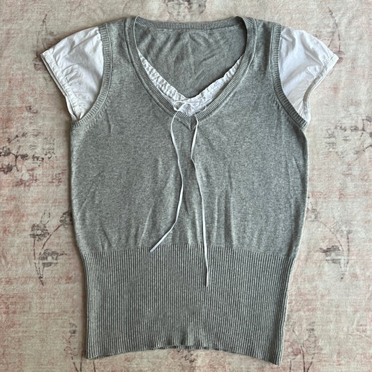 grey knit milkmaid blouse with white sleeves 𐙚 g