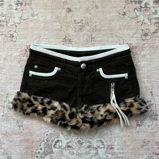 janus jeans brown corduroy with leopard faux fur trim