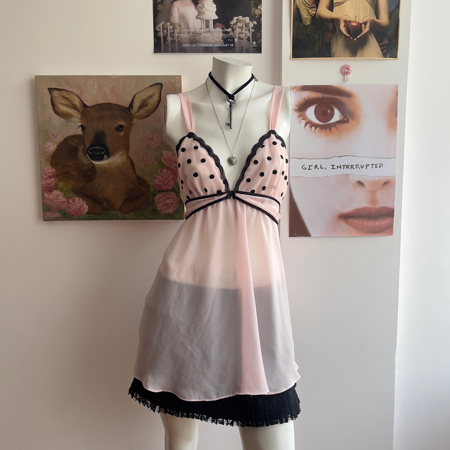 balletcore pink babydoll with polka dots