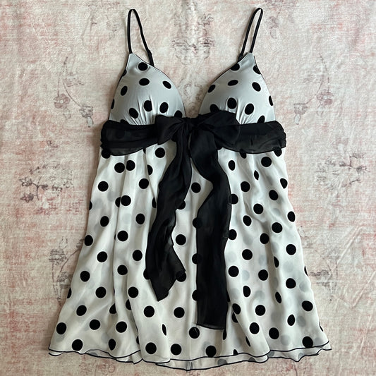 in bloom white polka dot babydoll with bow 𐙚 L