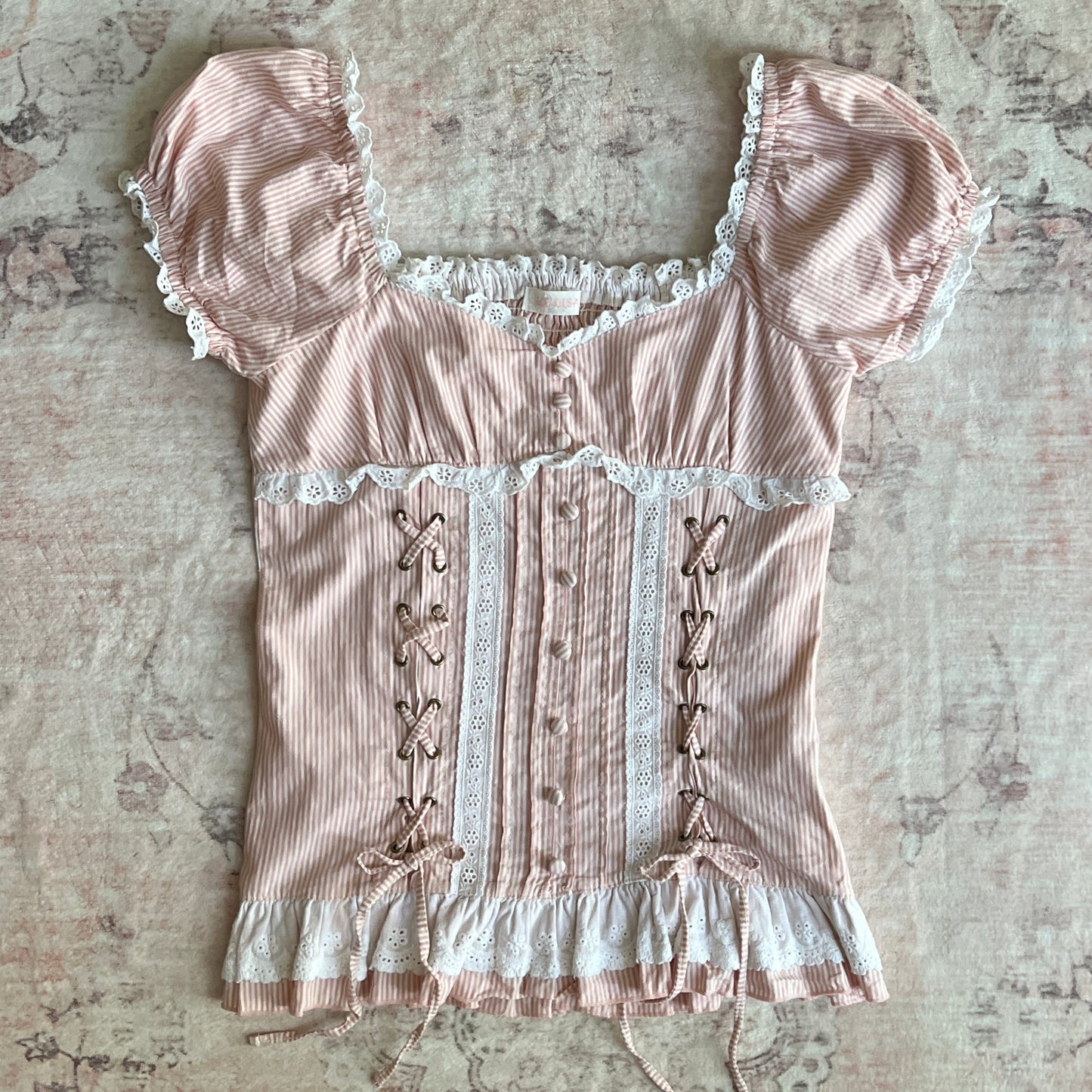 rare liz lisa pink milkmaid blouse ☘︎ m