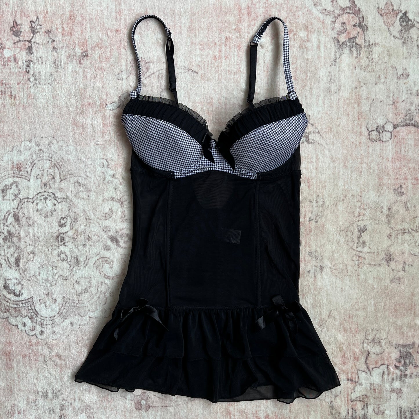 rampage black bustier with gingham details
