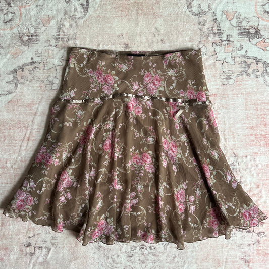 shoujo girl brown floral midi skirt ☘︎ m