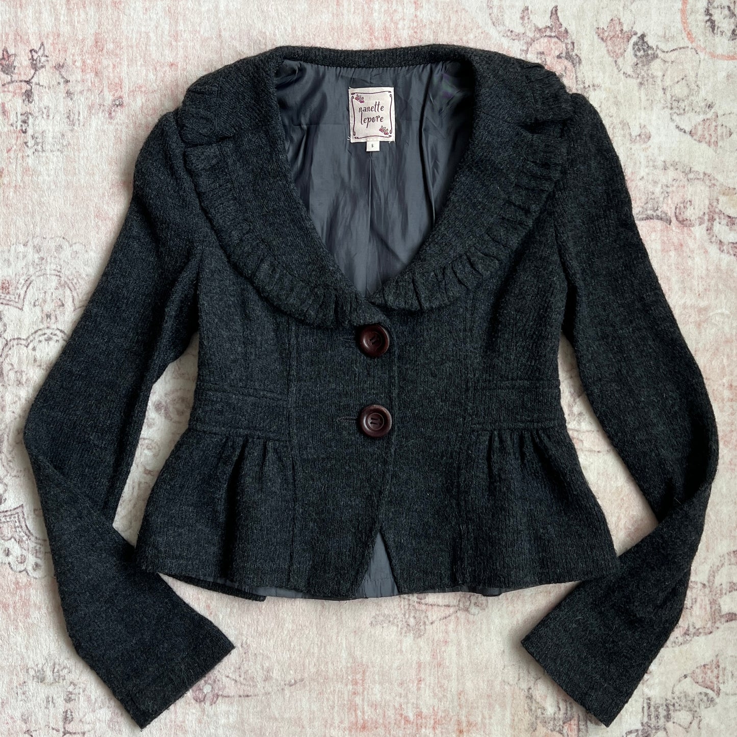 nanette lepore dark grey wool blend twee coat