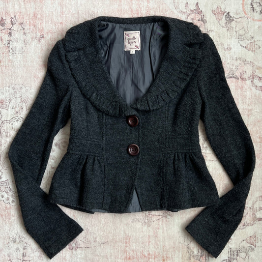 nanette lepore dark grey wool blend twee coat