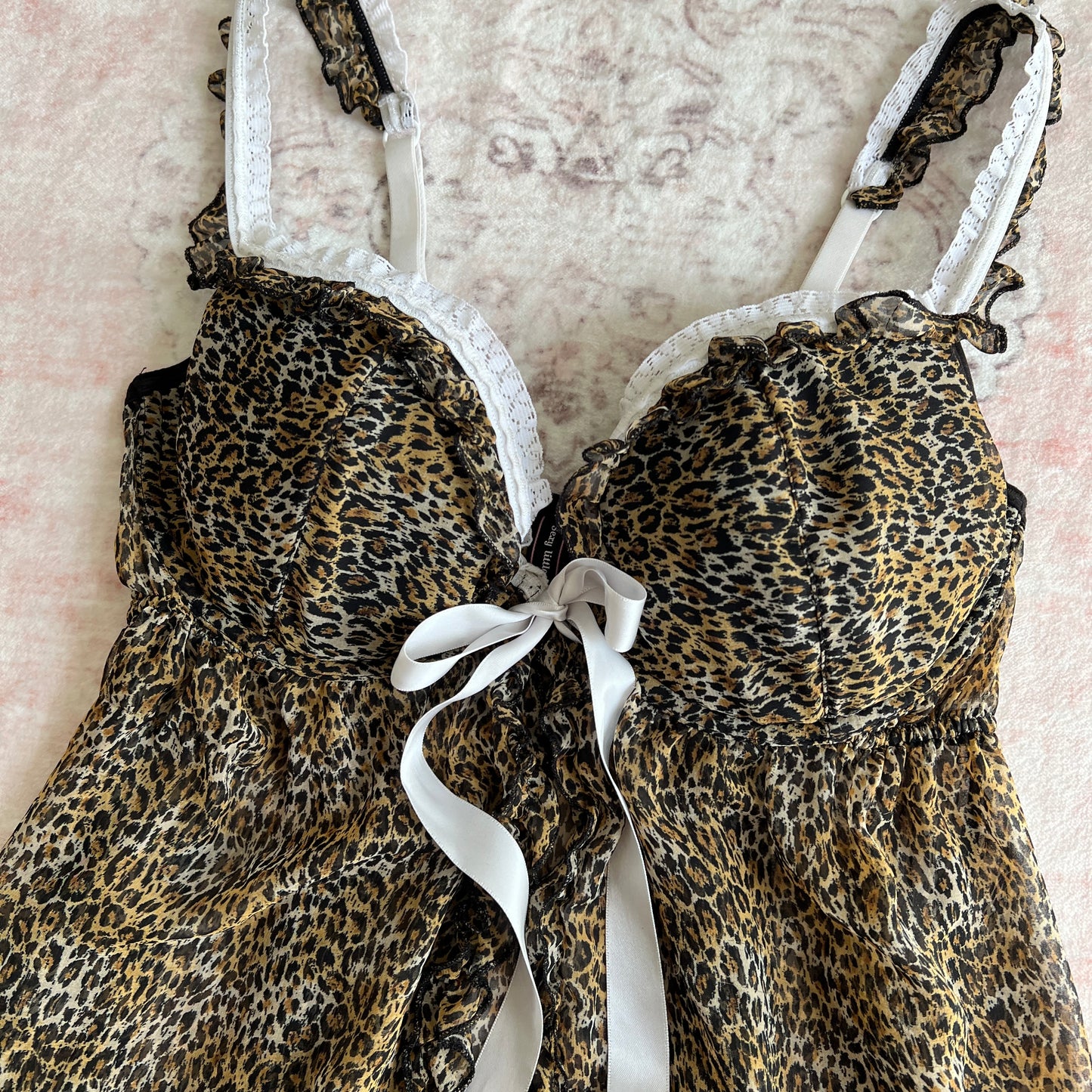 victorias secret animal print babydoll with white lace & bow 𐙚 36d