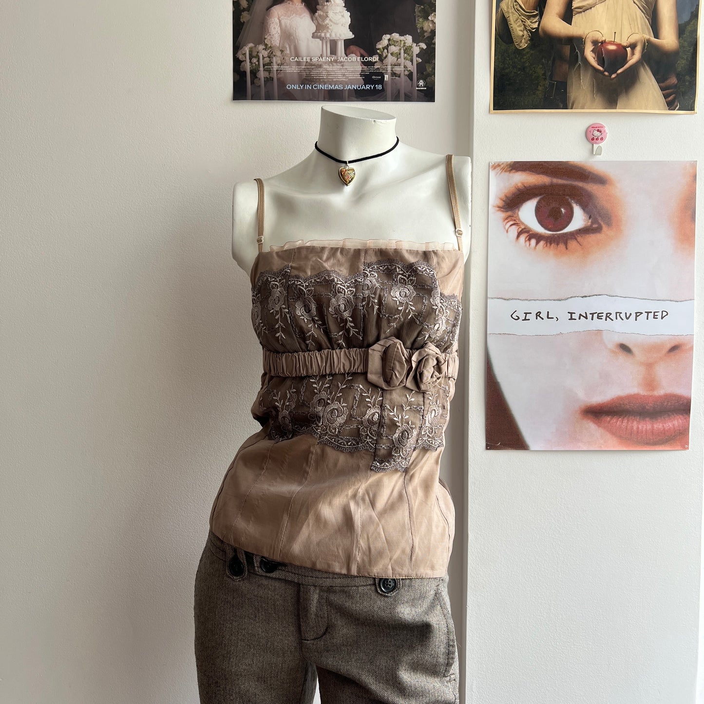 cinnamon brown romantic rosette blouse