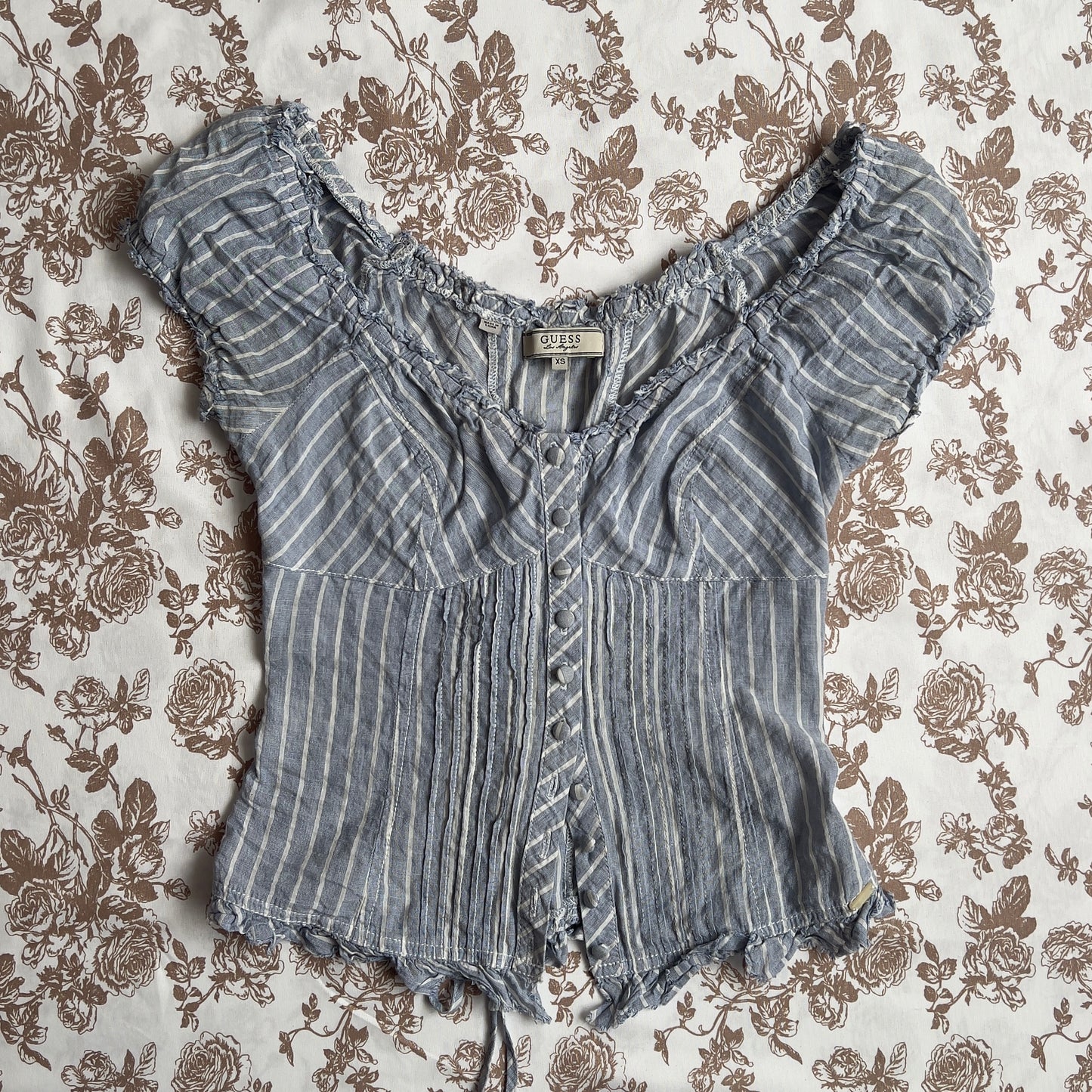 guess milkmaid striped blouse