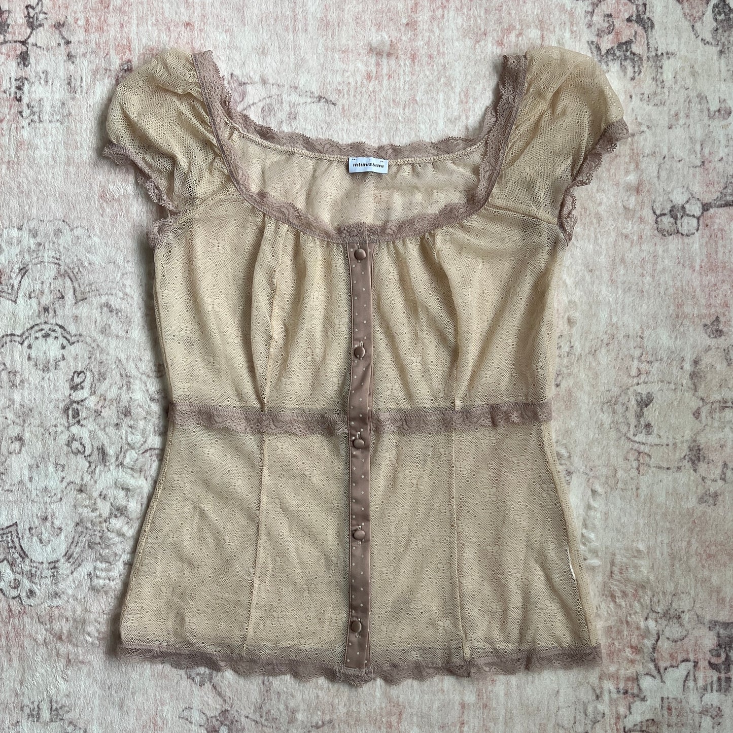 intimissimi mesh romantic milkmaid rose beige blouse