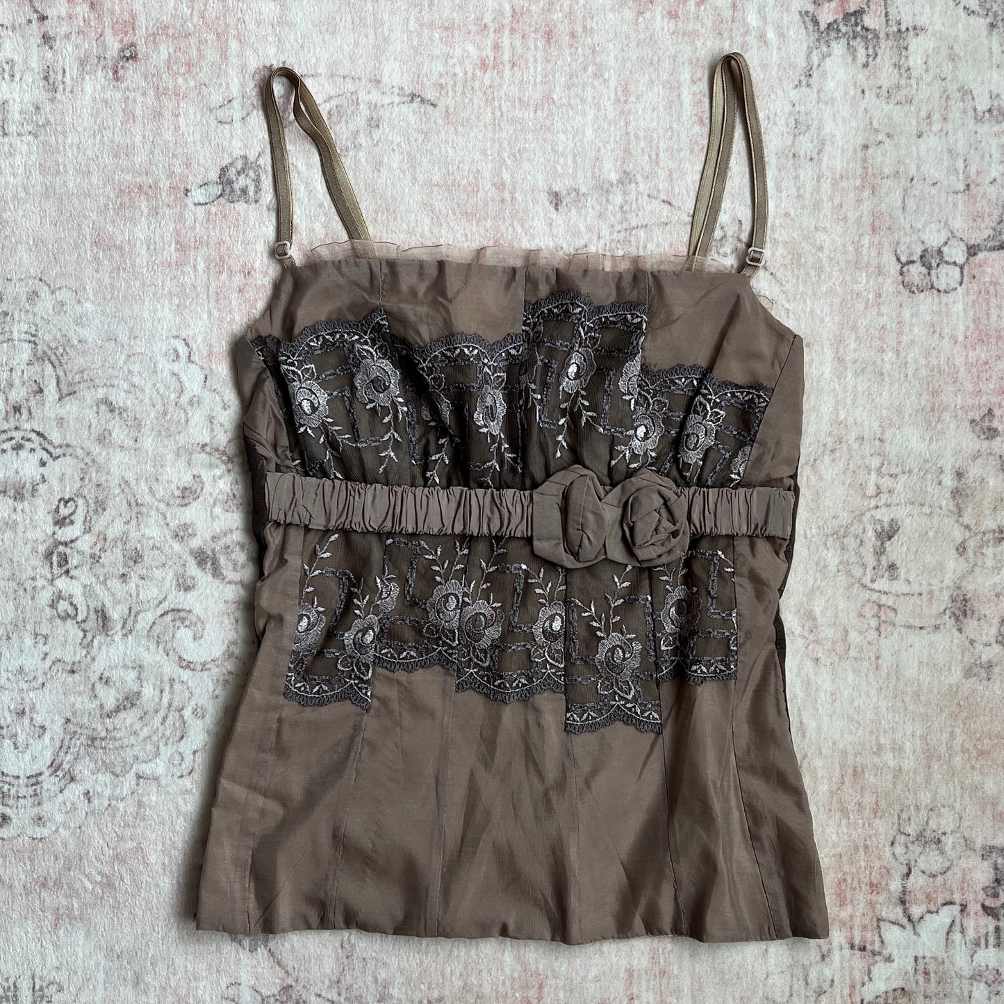 cinnamon brown romantic rosette blouse