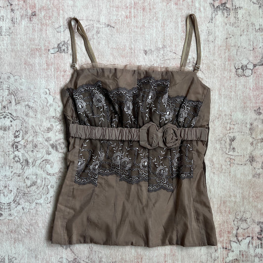 cinnamon brown romantic rosette blouse