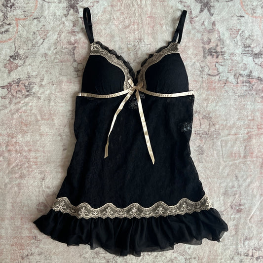 black babydoll with cream lace trim ☘︎ m